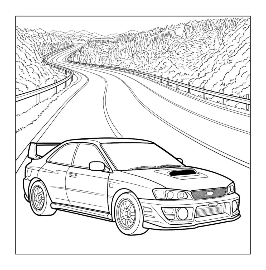 Sports car driving on mountain road.