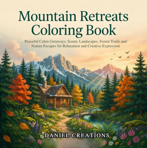 Mountains Coloring Book cover — 40 printable pages