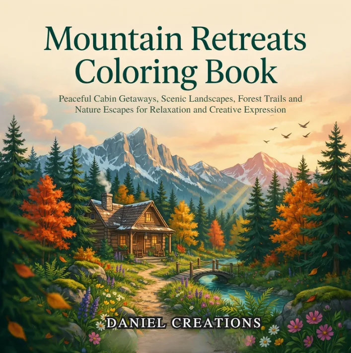 Mountains Coloring Book cover — 40 printable pages