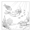 Girl scuba diving near coral reef.