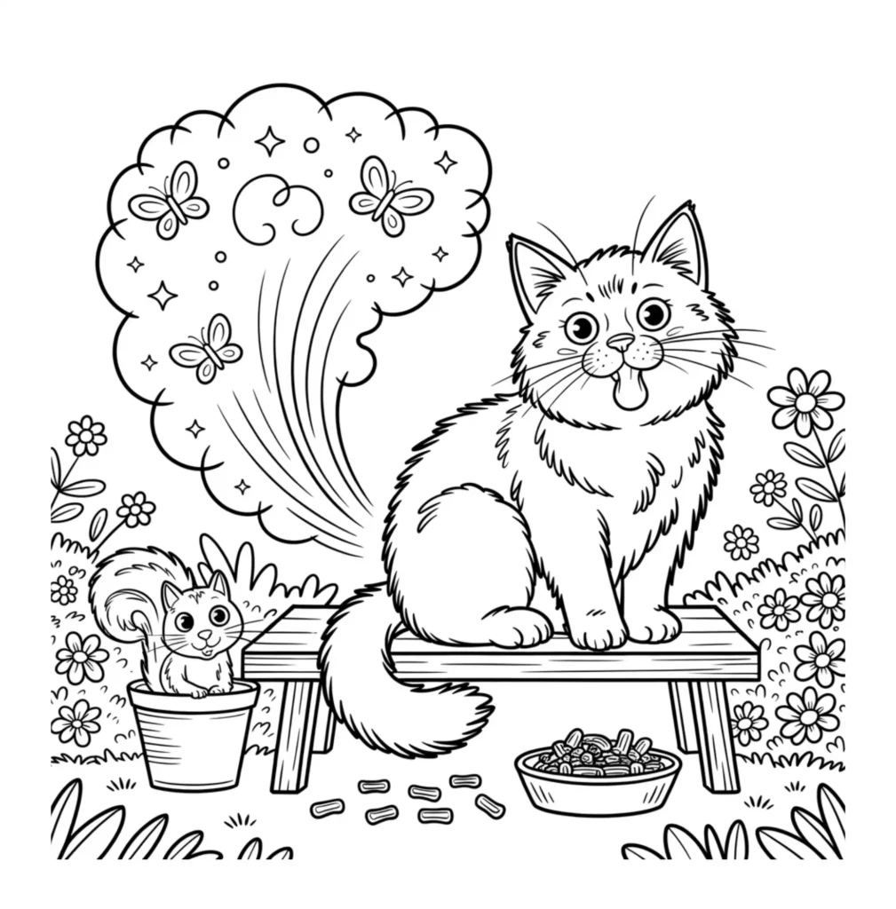 Cat farting butterflies in the garden.
