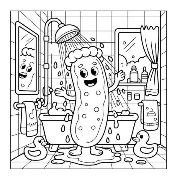 Pickle taking a shower with ducks