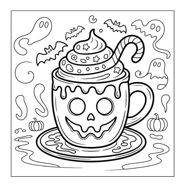 Pumpkin Mug Drink Spooky Snacks Coloring Book - 40 Pages