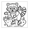 Raccoon ice skating on a pond.