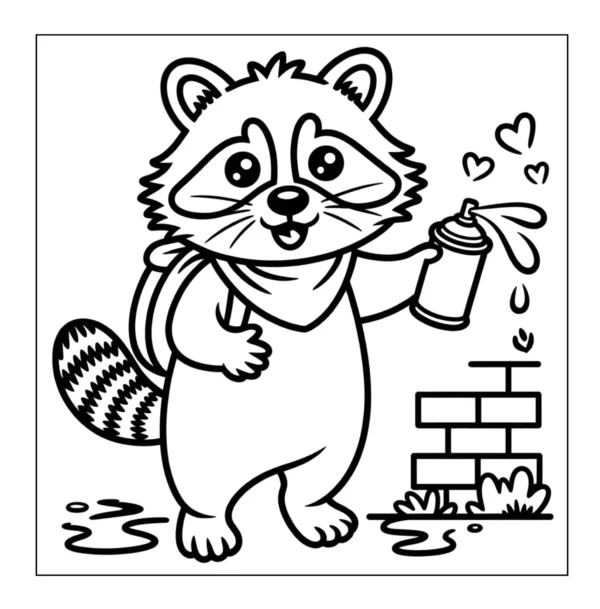 Raccoon holding a spray paint can.