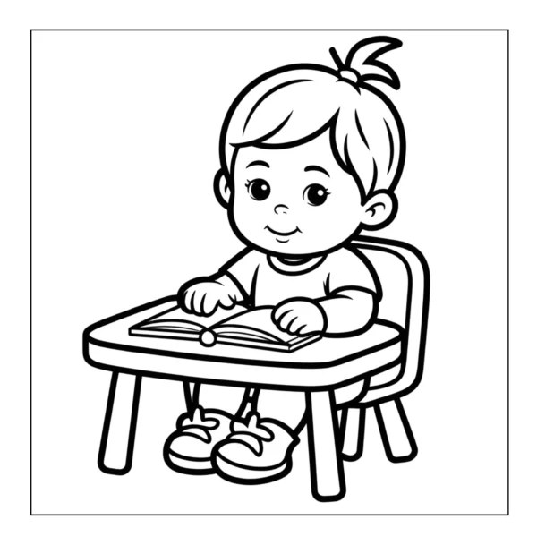 Reading At Desk Baby reading a book at desk.