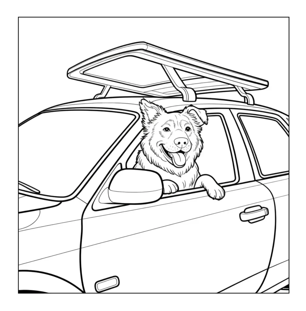 Happy dog looking out car window