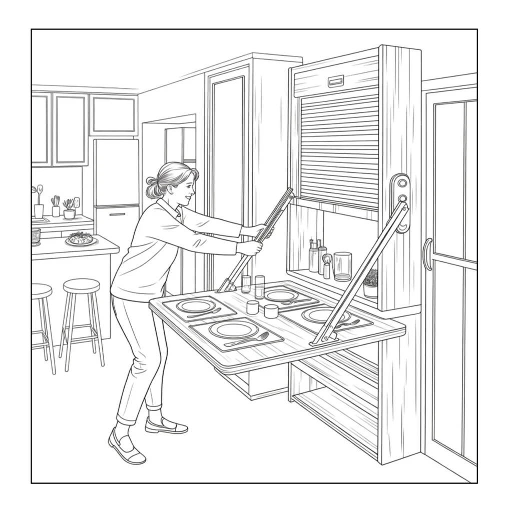 Woman setting up folding dining table