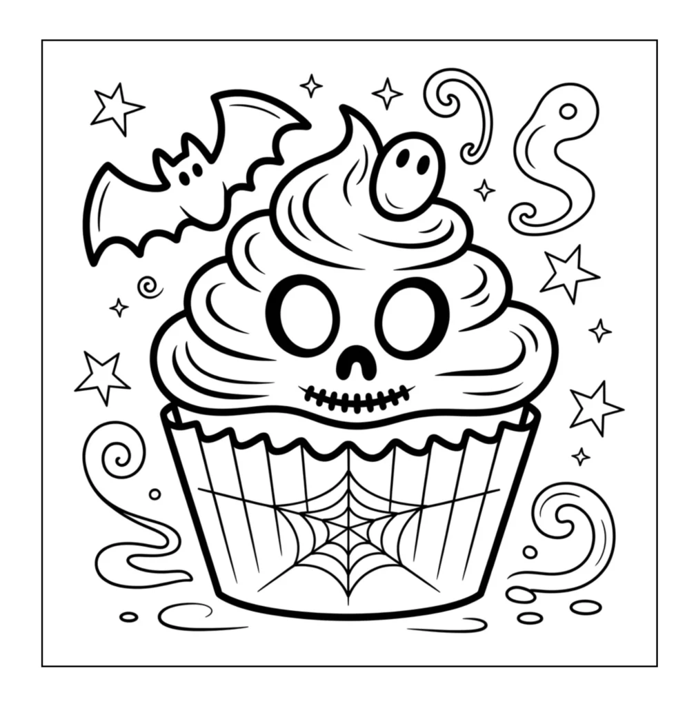 Spooky skull cupcake with a ghost.