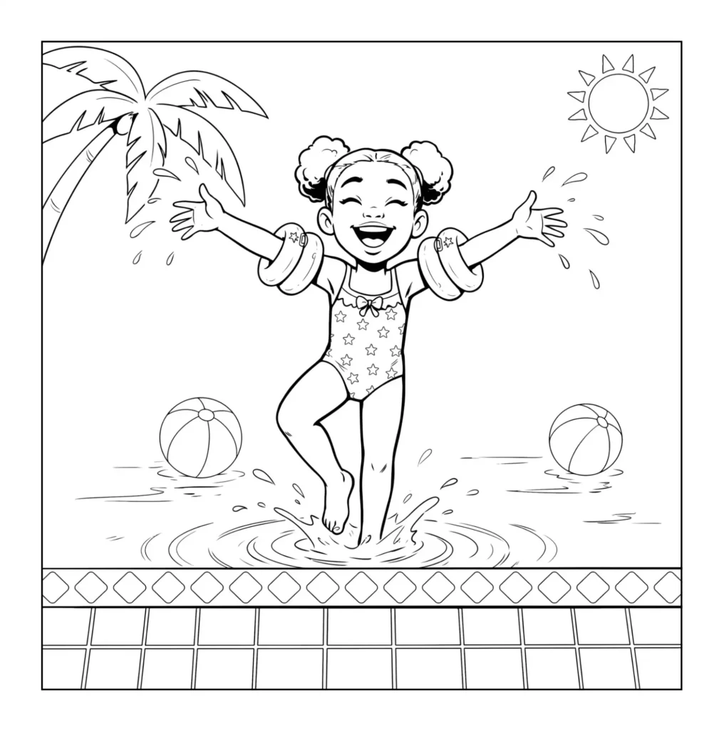 Little girl splashing in pool.