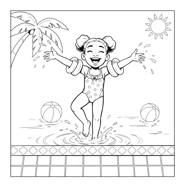 Little girl splashing in pool.