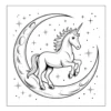 Majestic unicorn inside a crescent moon.