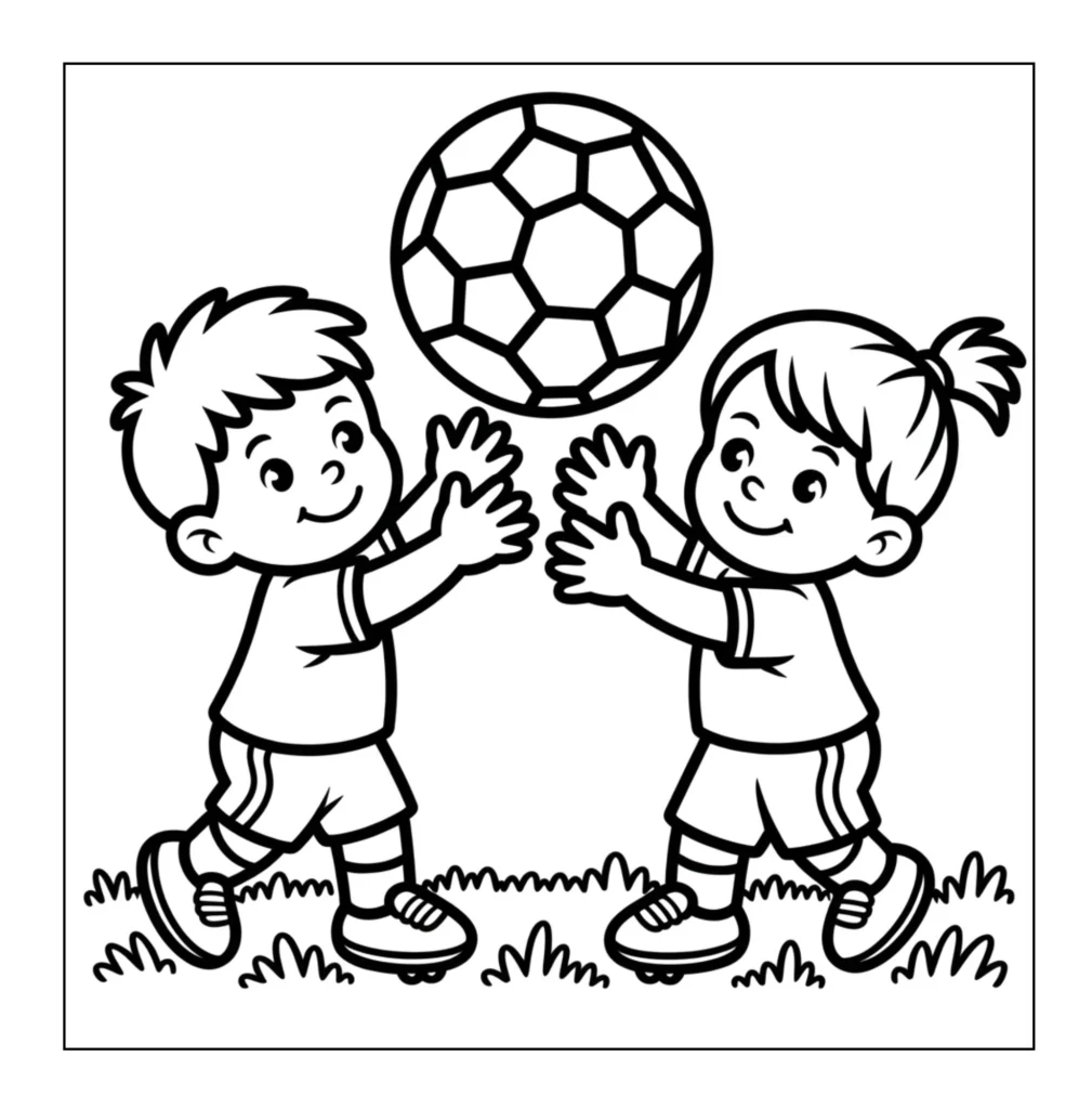 Two kids passing a soccer ball.