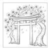 orii gate framed by sakura trees.
