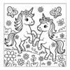 Two Playful Unicorns Two cute unicorns playing in flowers.