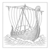 Viking ship sailing through rough water.