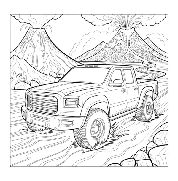 Volcano Truck Adventure Insane Trucks Coloring Book - 40 Pages