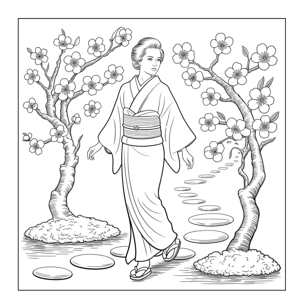 Woman walking on a stone path.