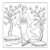 Woman walking on a stone path.