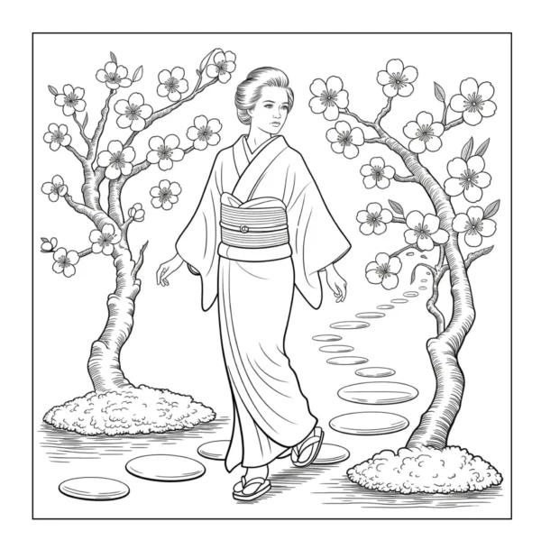 Woman walking on a stone path.