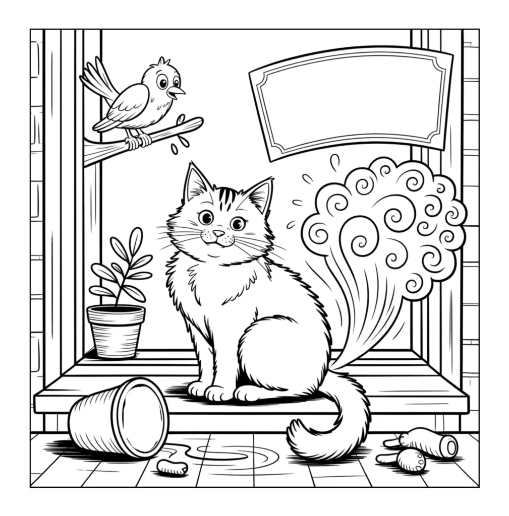  Cat farting near a window sill.
