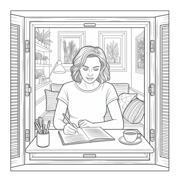 Writing By Window Tiny Apartments Coloring Book (Printable PDF)