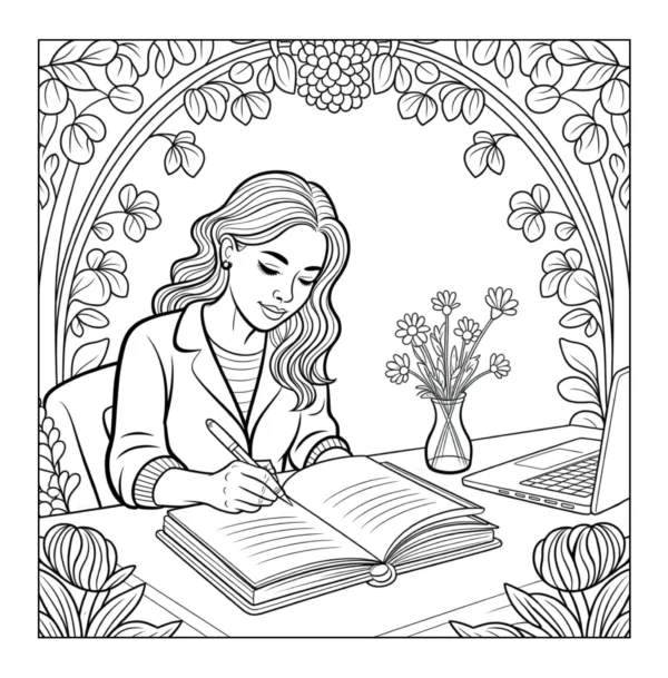 Writing In Journal Woman writing in journal at desk.