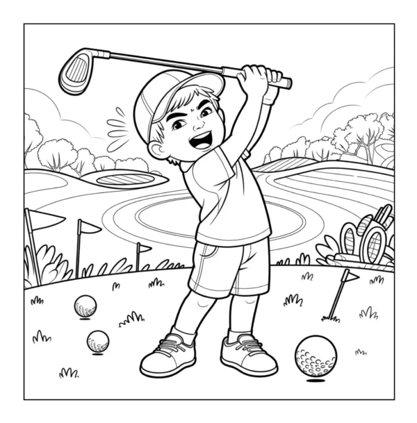 Young Boy Golfing Golf Coloring Book - 40 Pages