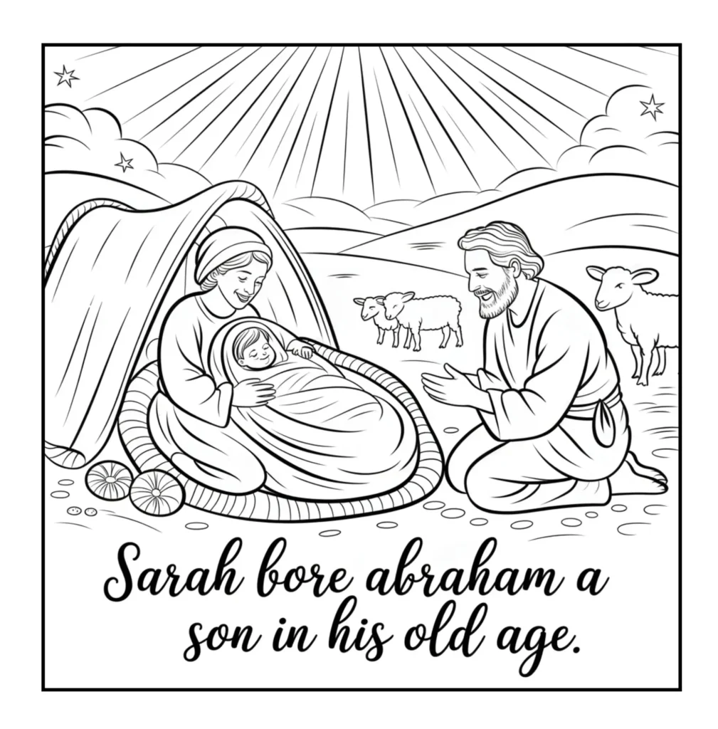 Sarah and Abraham with their son.