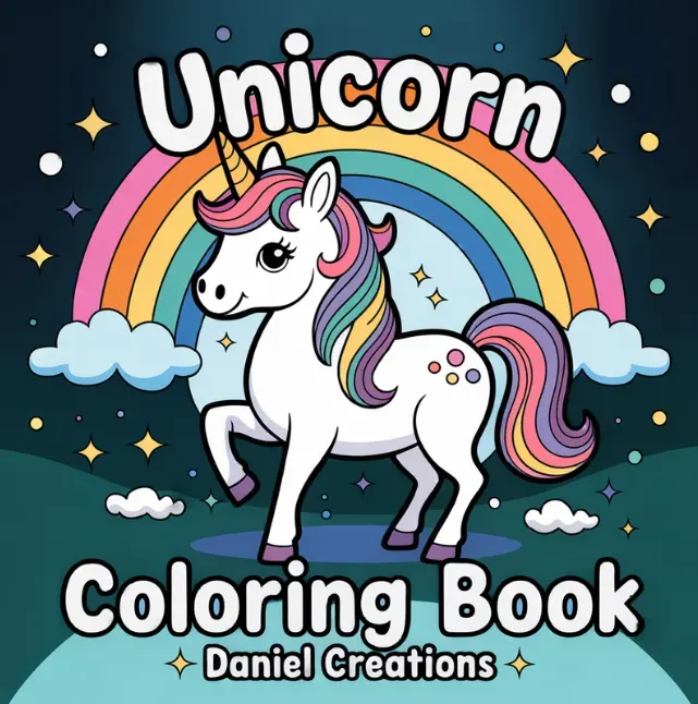 Unicorn Coloring Book cover - 40 printable pages