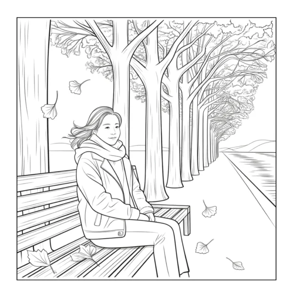 Autumn Park Bench Woman sitting on autumn park bench.
