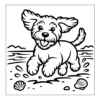 Puppy splashing in beach water.