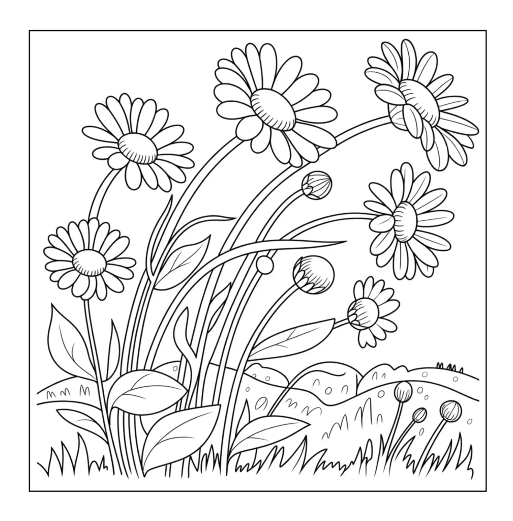 Group of blooming daisies outdoors.