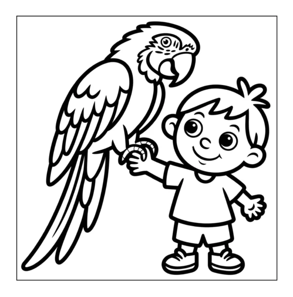 Boy and Parrot Boy holding a pet parrot.