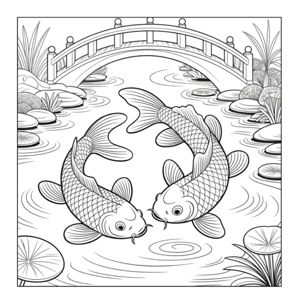 Koi fish swimming under bridge.
