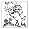 Puppy reaching for floating bubbles.