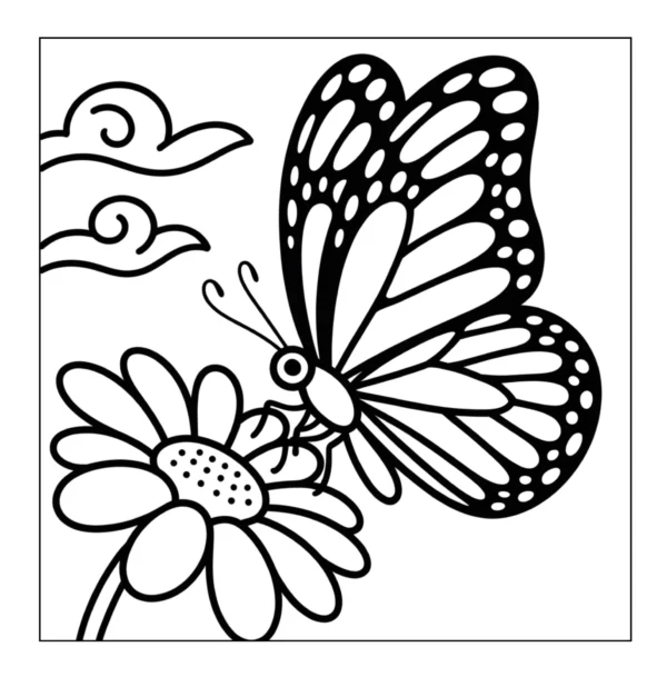 Butterfly Flower Garden Butterfly on flower with clouds.