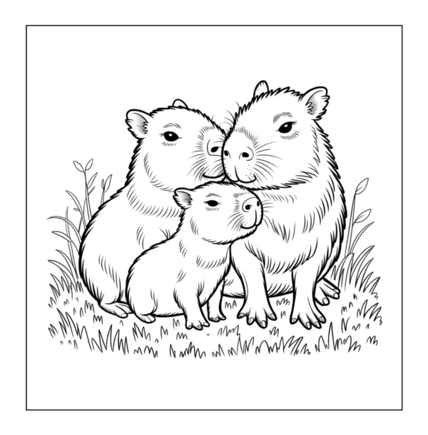 Capybara Family Cuddle Capybara family cuddling in tall grass.