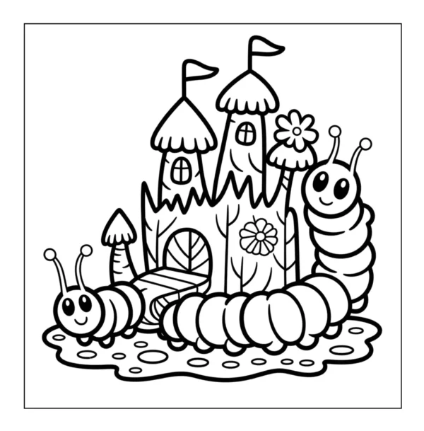 Caterpillars near a magical castle.