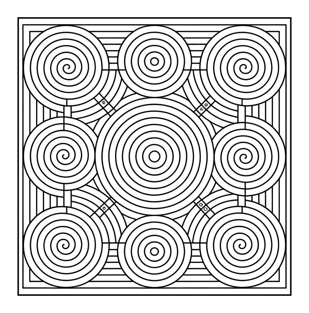 Circular spiral maze coloring page.