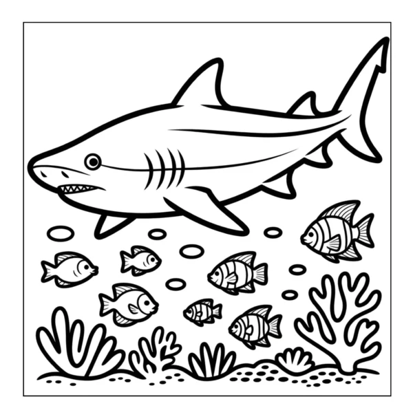 Shark swimming among tropical fish.