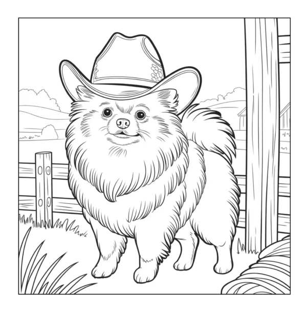Fluffy dog wearing cowboy hat.