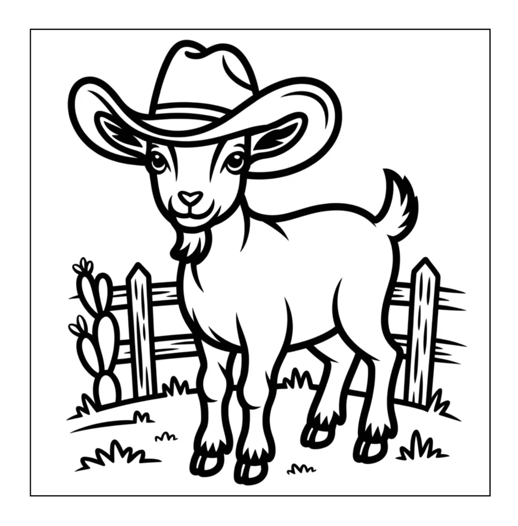 Goat wearing a cowboy hat.