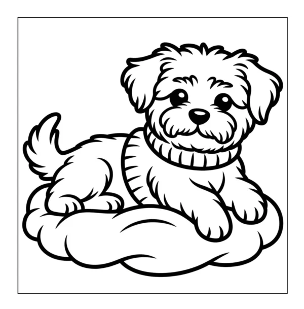 Cozy Pillow Puppy Fluffy puppy resting on a pillow.