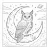 Owl perched on crescent moon.