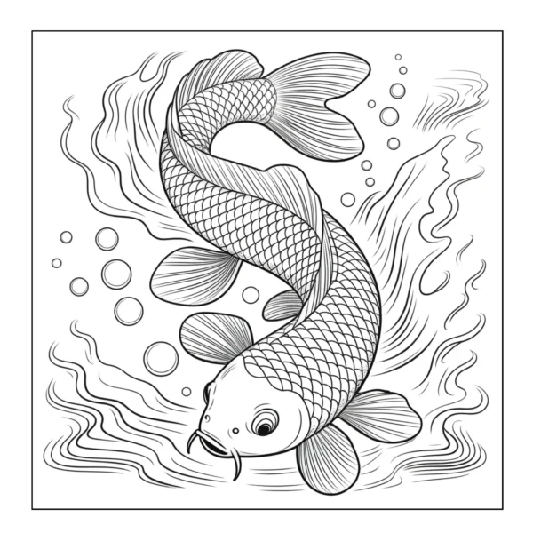 Koi fish swimming with bubbles.