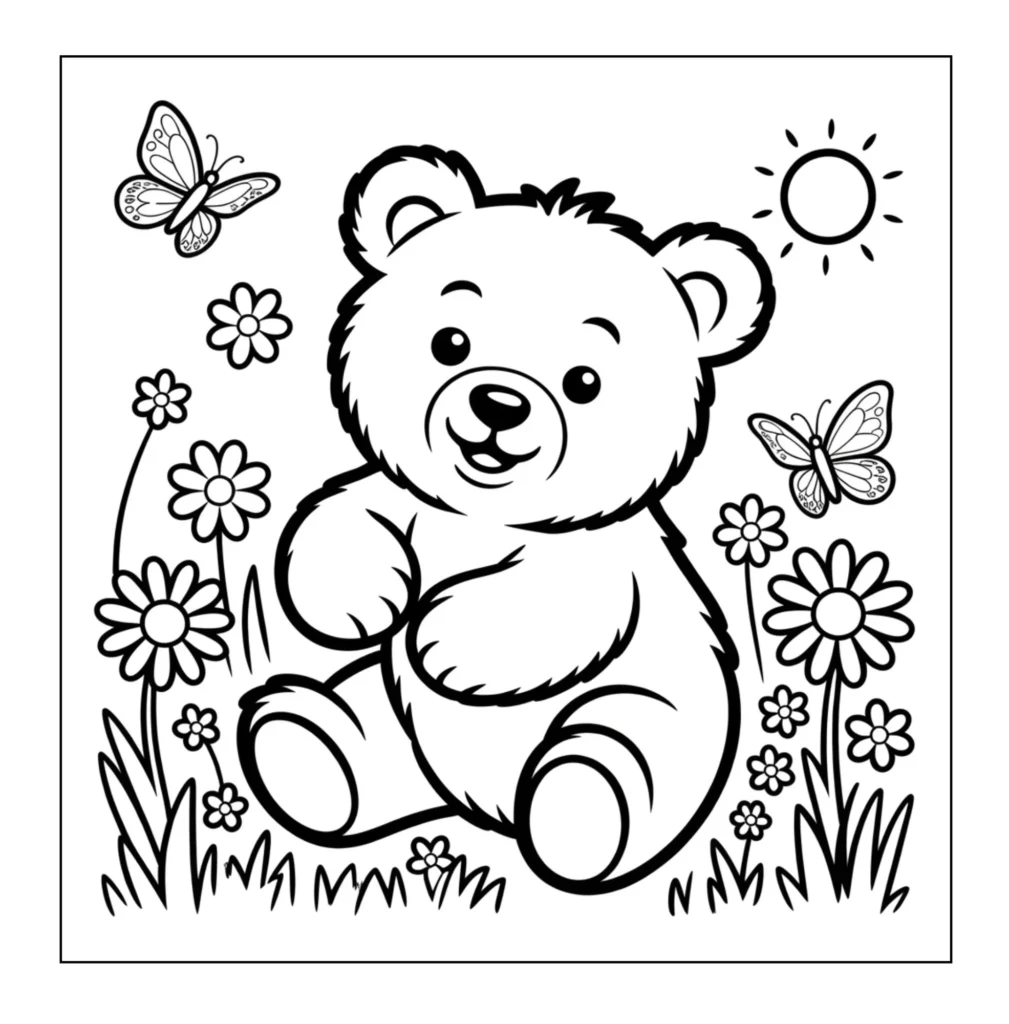 Cute teddy bear in flowers.