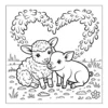 Farm Animal Friends Lamb and pig resting together.