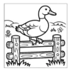 Cute duck on wooden fence.