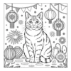 Festive Cat Celebration Cat sitting among festive lanterns.